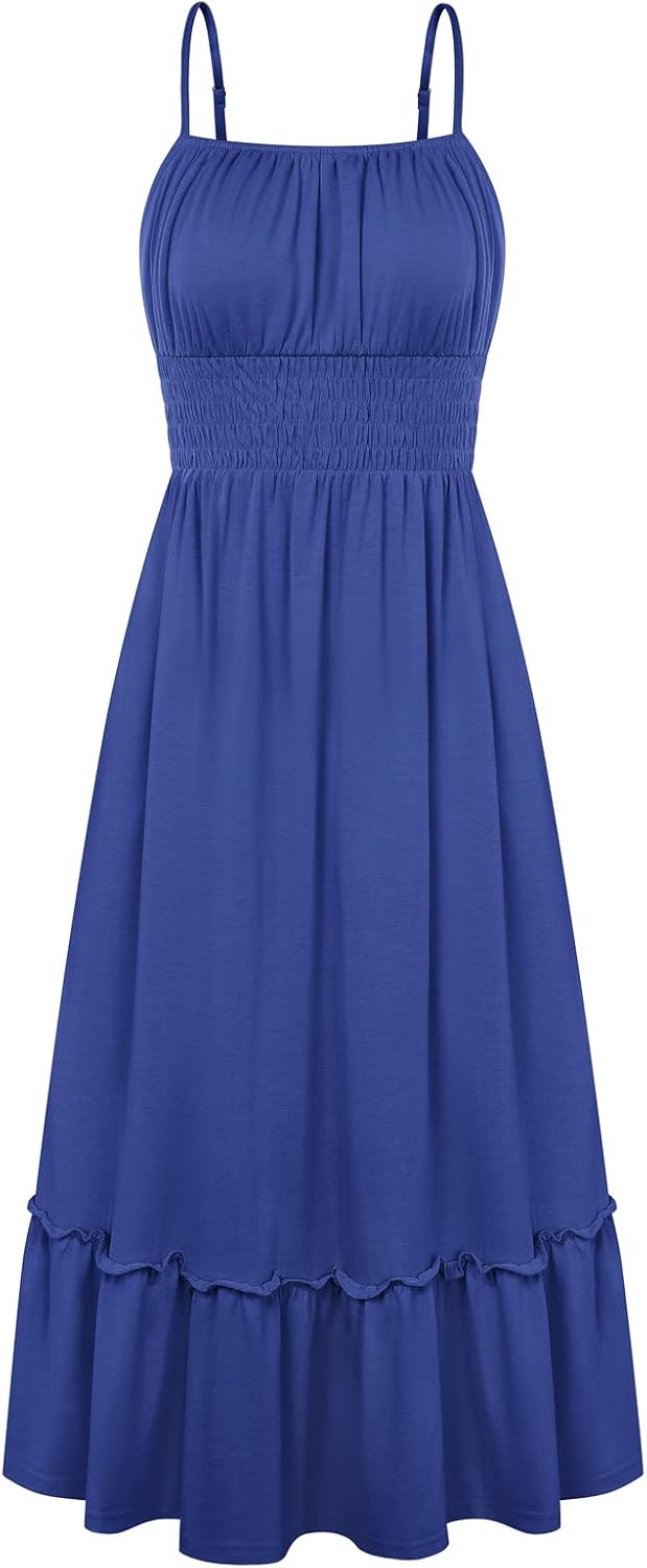 GRACE KARIN Women's Summer Maxi Dresses 2026 Beach Vacation Dress | Casual, Smocked Waist, Spaghetti Strap, Sleeveless, Boho Sundress With Pockets, Trendy Fashion Outfits