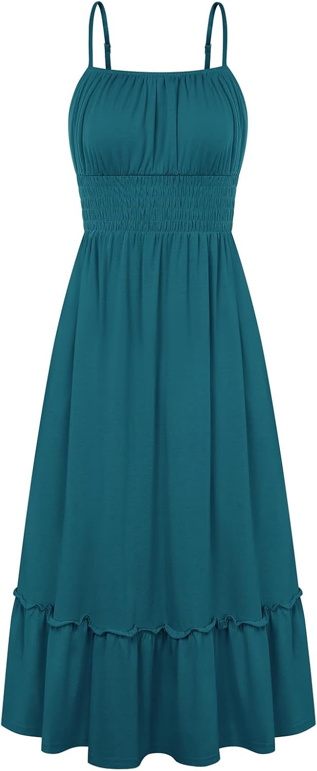GRACE KARIN Women's Summer Maxi Dresses 2026 Beach Vacation Dress | Casual, Smocked Waist, Spaghetti Strap, Sleeveless, Boho Sundress With Pockets, Trendy Fashion Outfits