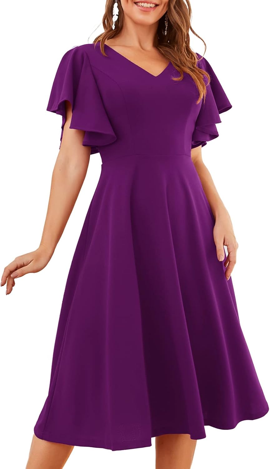 Bridesmay Women's Formal Wedding Guest Dress for Women 2026 Short Sleeve Fit and Flare Tea Party Dresses