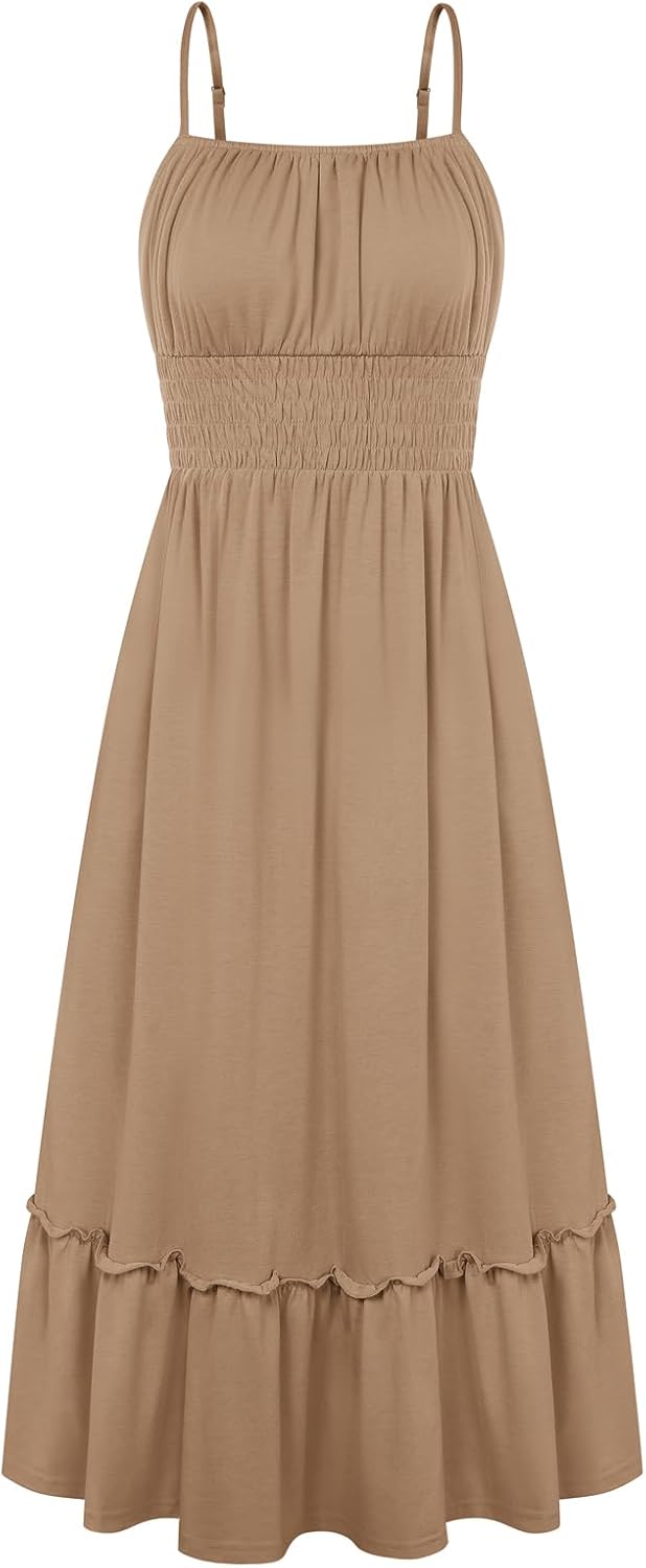 GRACE KARIN Women's Summer Maxi Dresses 2026 Beach Vacation Dress | Casual, Smocked Waist, Spaghetti Strap, Sleeveless, Boho Sundress With Pockets, Trendy Fashion Outfits