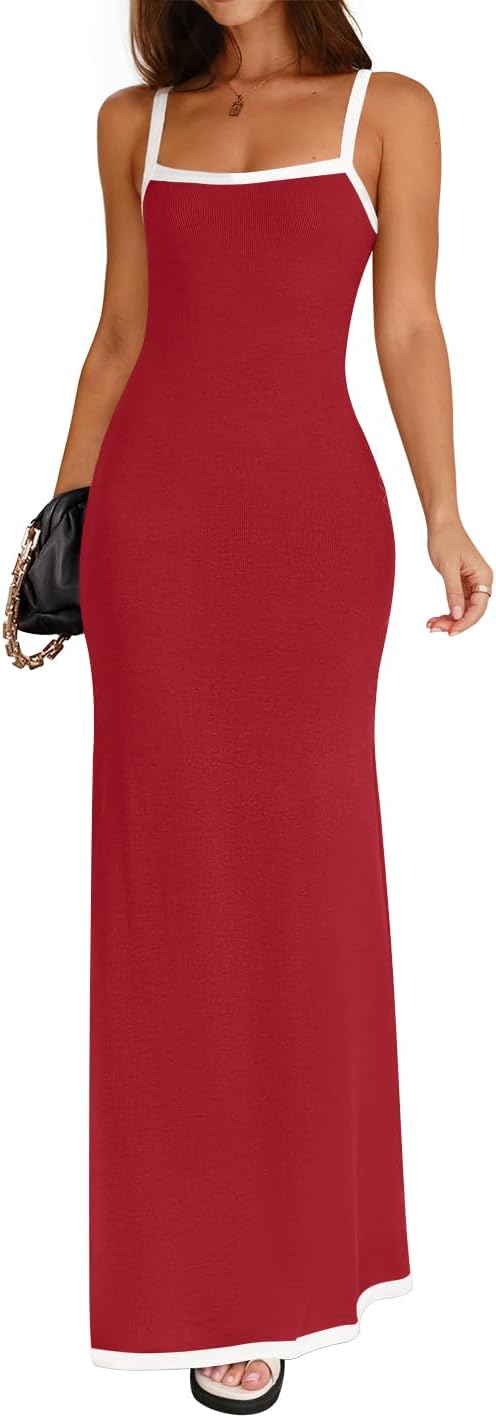 ZESICA Women's 2026 Summer Spaghetti Straps Square Neck Beach Maxi Dress | Lightweight Sleeveless Backless, Knit Long Dresses, Party Cocktail Wedding Guest Bridesmaid Date, Cute Casual Basic Sundress
