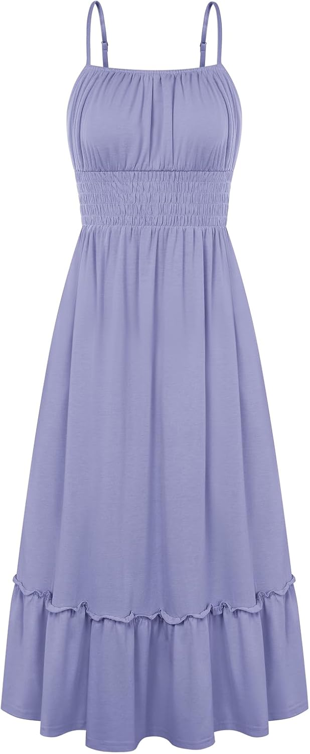 GRACE KARIN Women's Summer Maxi Dresses 2026 Beach Vacation Dress | Casual, Smocked Waist, Spaghetti Strap, Sleeveless, Boho Sundress With Pockets, Trendy Fashion Outfits