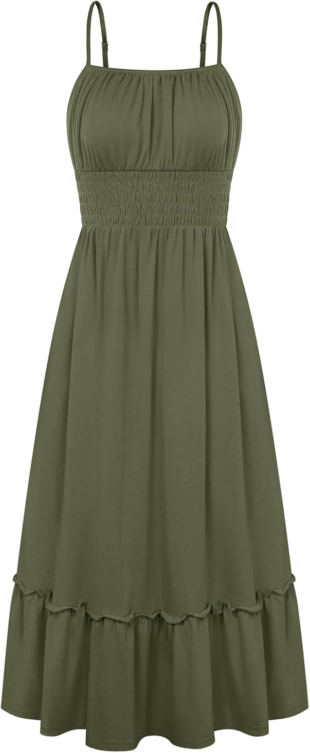 GRACE KARIN Women's Summer Maxi Dresses 2026 Beach Vacation Dress | Casual, Smocked Waist, Spaghetti Strap, Sleeveless, Boho Sundress With Pockets, Trendy Fashion Outfits