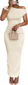 Narecte Summer Dresses for Women One Shoulder Bodycon Sexy Club Dress Elegant Formal Dresses Maxi Dress
