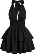 Floerns Women's Plus Size Cheetah Halter Short Dress Sleeveless Shirred Layered Ruffle Hem Y2k Going Out Mini Dresses