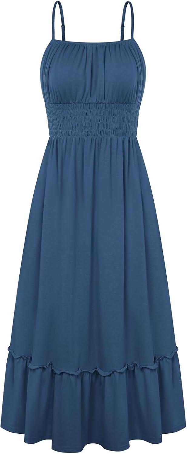 GRACE KARIN Women's Summer Maxi Dresses 2026 Beach Vacation Dress | Casual, Smocked Waist, Spaghetti Strap, Sleeveless, Boho Sundress With Pockets, Trendy Fashion Outfits