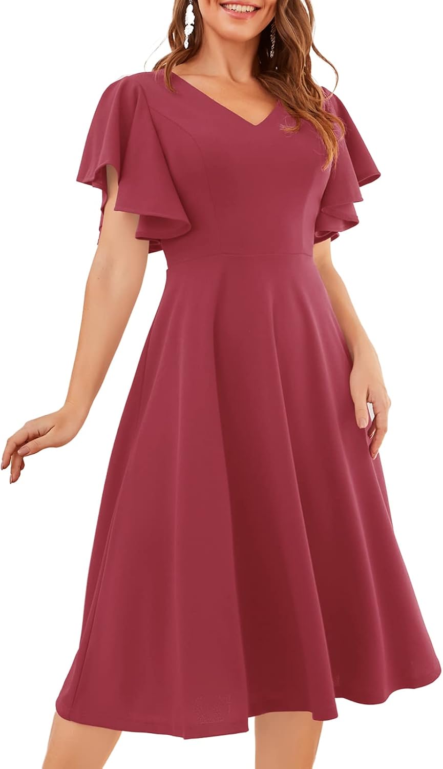 Bridesmay Women's Formal Wedding Guest Dress for Women 2026 Short Sleeve Fit and Flare Tea Party Dresses