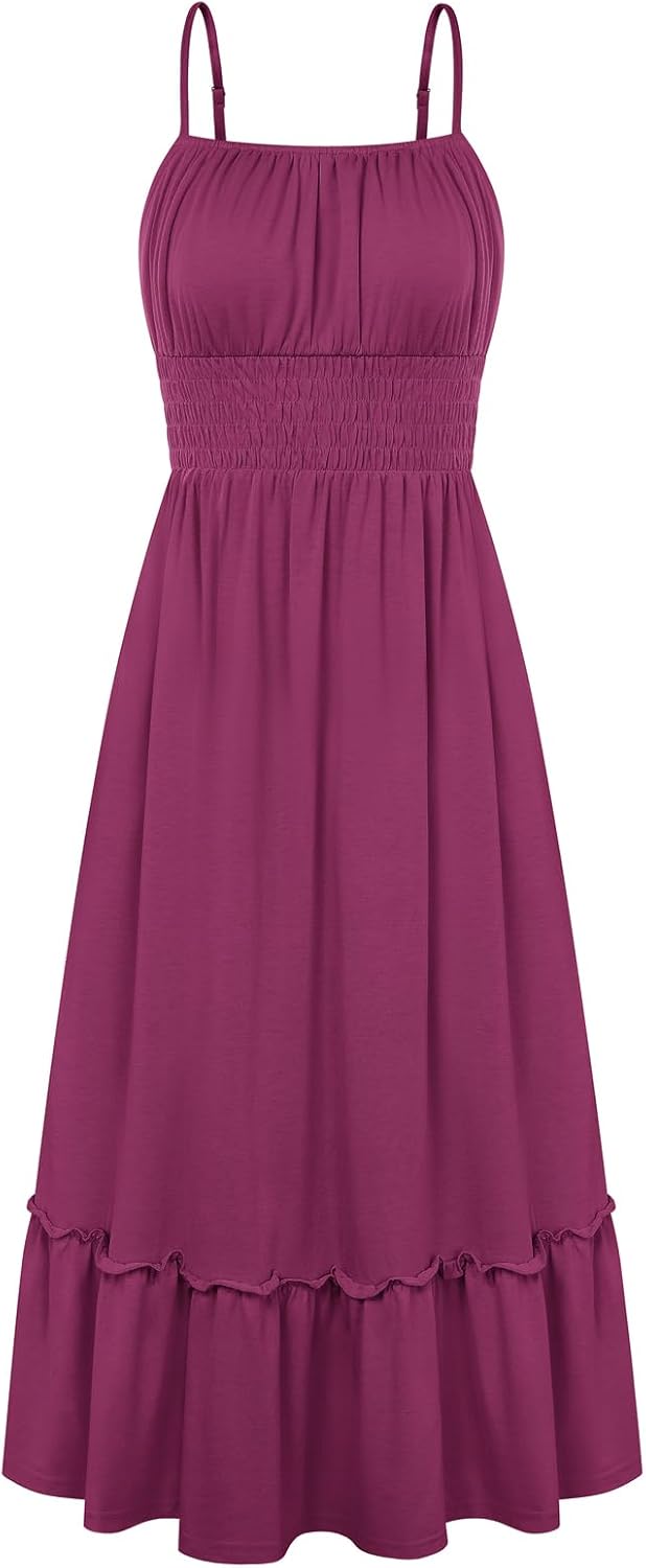 GRACE KARIN Women's Summer Maxi Dresses 2026 Beach Vacation Dress | Casual, Smocked Waist, Spaghetti Strap, Sleeveless, Boho Sundress With Pockets, Trendy Fashion Outfits