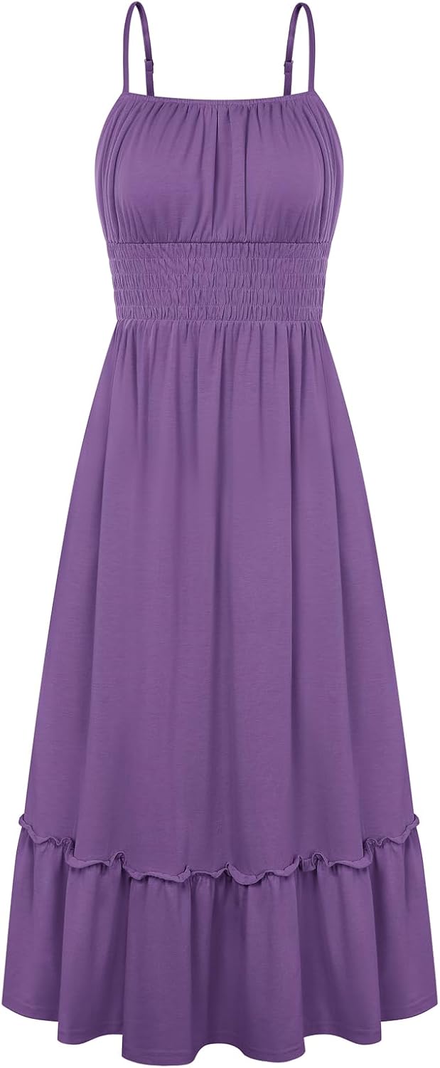 GRACE KARIN Women's Summer Maxi Dresses 2026 Beach Vacation Dress | Casual, Smocked Waist, Spaghetti Strap, Sleeveless, Boho Sundress With Pockets, Trendy Fashion Outfits