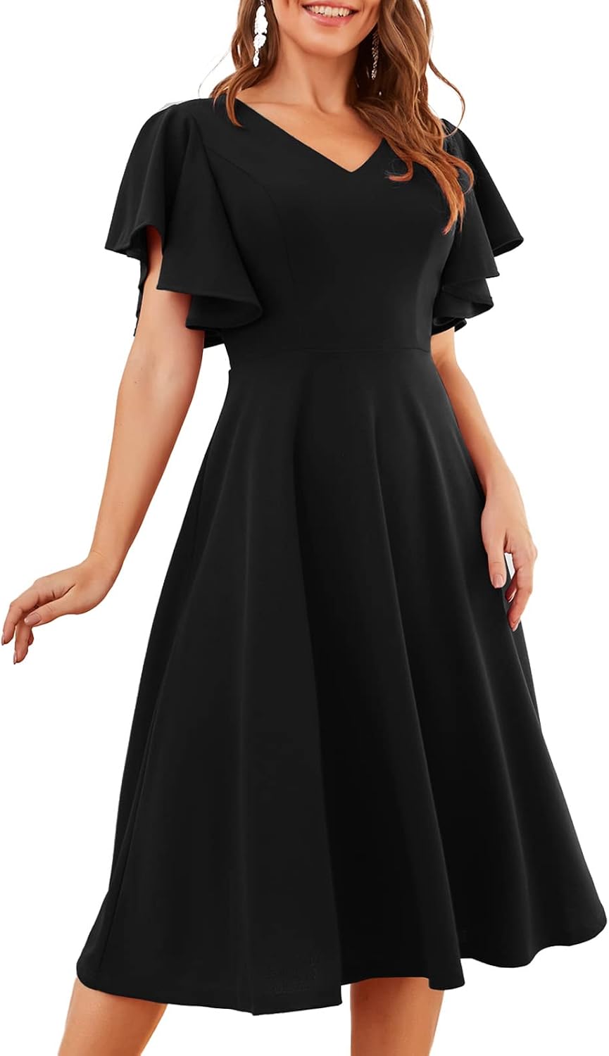 Bridesmay Women's Formal Wedding Guest Dress for Women 2026 Short Sleeve Fit and Flare Tea Party Dresses