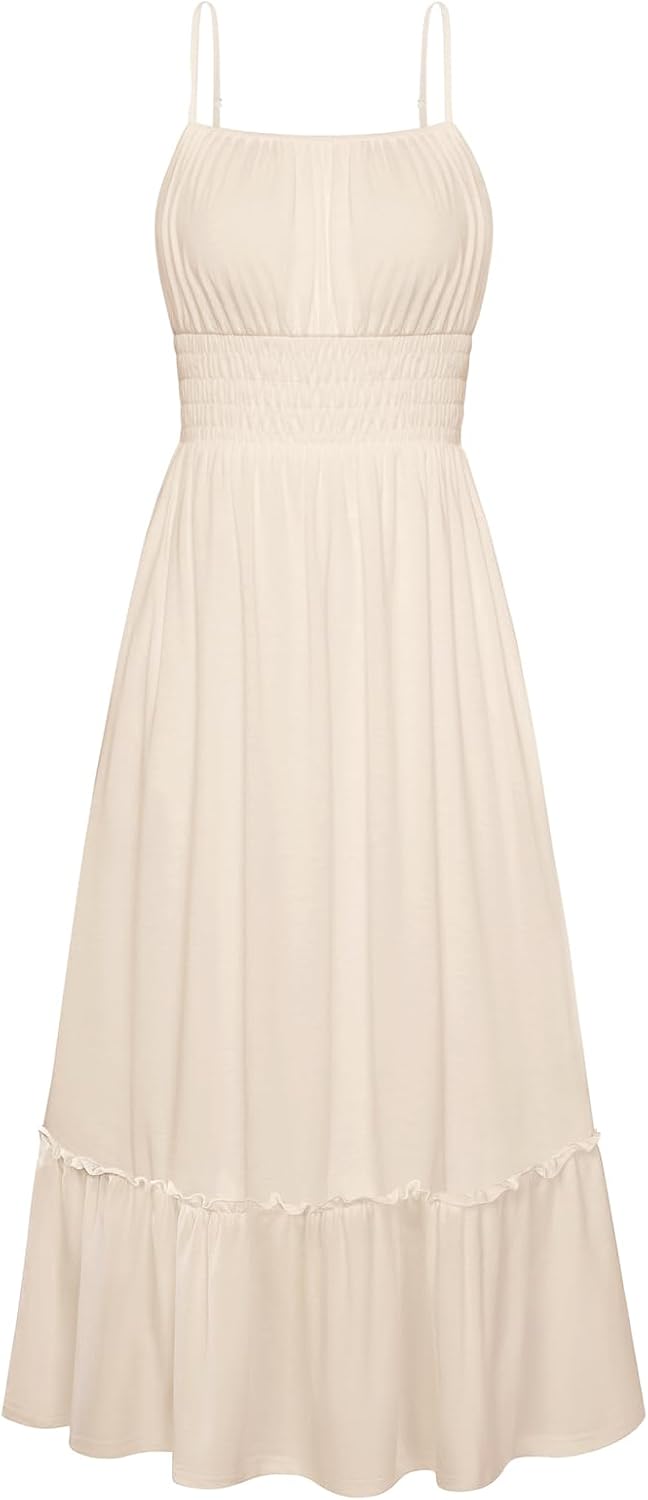 GRACE KARIN Women's Summer Maxi Dresses 2026 Beach Vacation Dress | Casual, Smocked Waist, Spaghetti Strap, Sleeveless, Boho Sundress With Pockets, Trendy Fashion Outfits