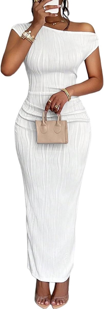 Narecte Summer Dresses for Women One Shoulder Bodycon Sexy Club Dress Elegant Formal Dresses Maxi Dress