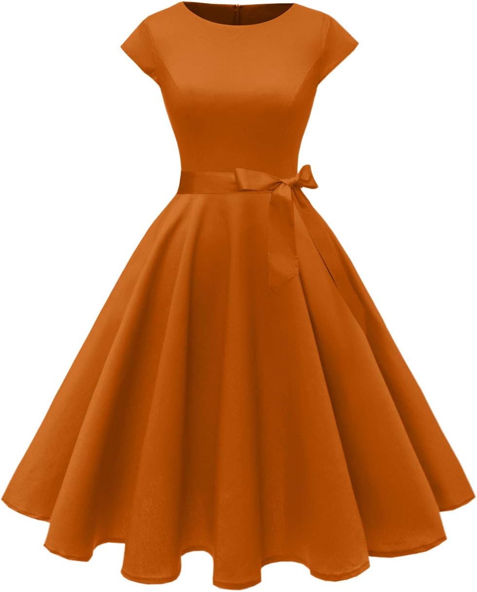 PUKAVT Women's Vintage 1950s Dress Cocktail Party Dress | Cap Sleeve Dress, Wedding Guest Dress, Homecoming Dress, Daily Work Dress, Halloween dress, Tea Party Dress, Date Night Dress