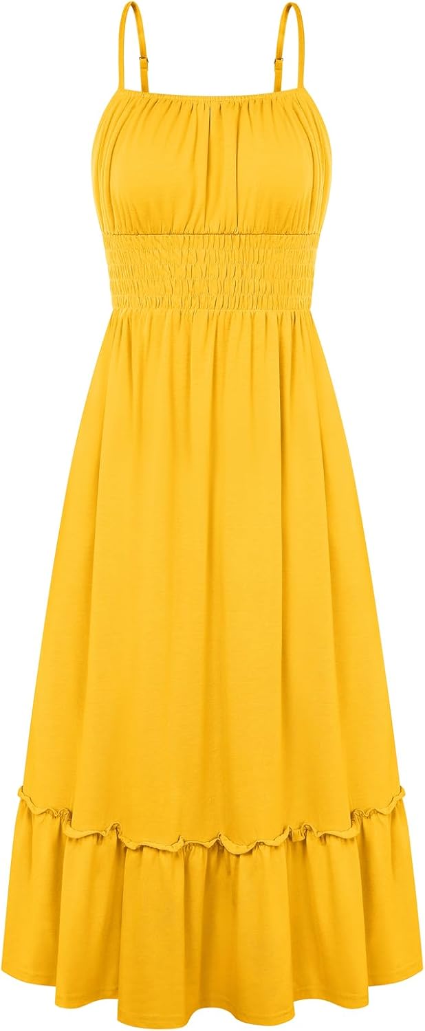 GRACE KARIN Women's Summer Maxi Dresses 2026 Beach Vacation Dress | Casual, Smocked Waist, Spaghetti Strap, Sleeveless, Boho Sundress With Pockets, Trendy Fashion Outfits