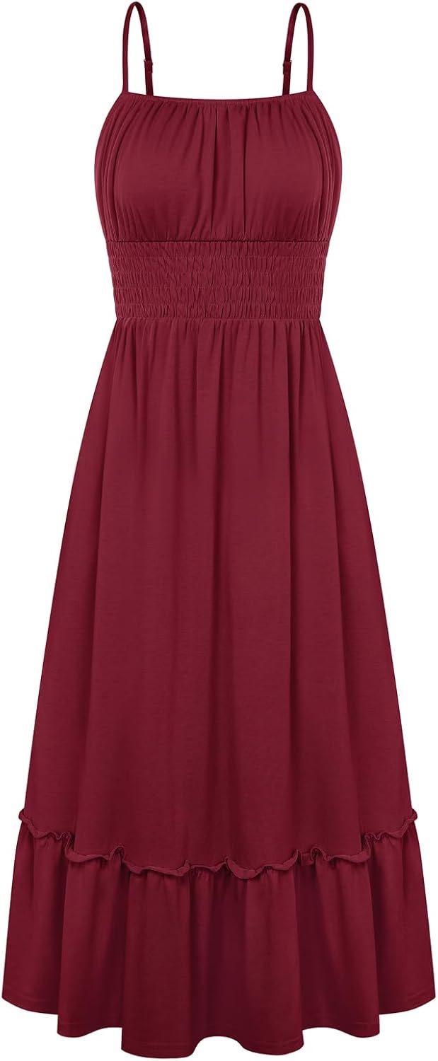 GRACE KARIN Women's Summer Maxi Dresses 2026 Beach Vacation Dress | Casual, Smocked Waist, Spaghetti Strap, Sleeveless, Boho Sundress With Pockets, Trendy Fashion Outfits