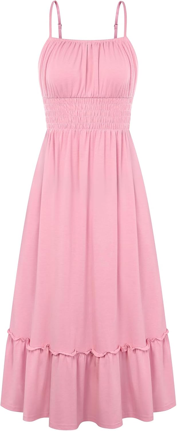 GRACE KARIN Women's Summer Maxi Dresses 2026 Beach Vacation Dress | Casual, Smocked Waist, Spaghetti Strap, Sleeveless, Boho Sundress With Pockets, Trendy Fashion Outfits