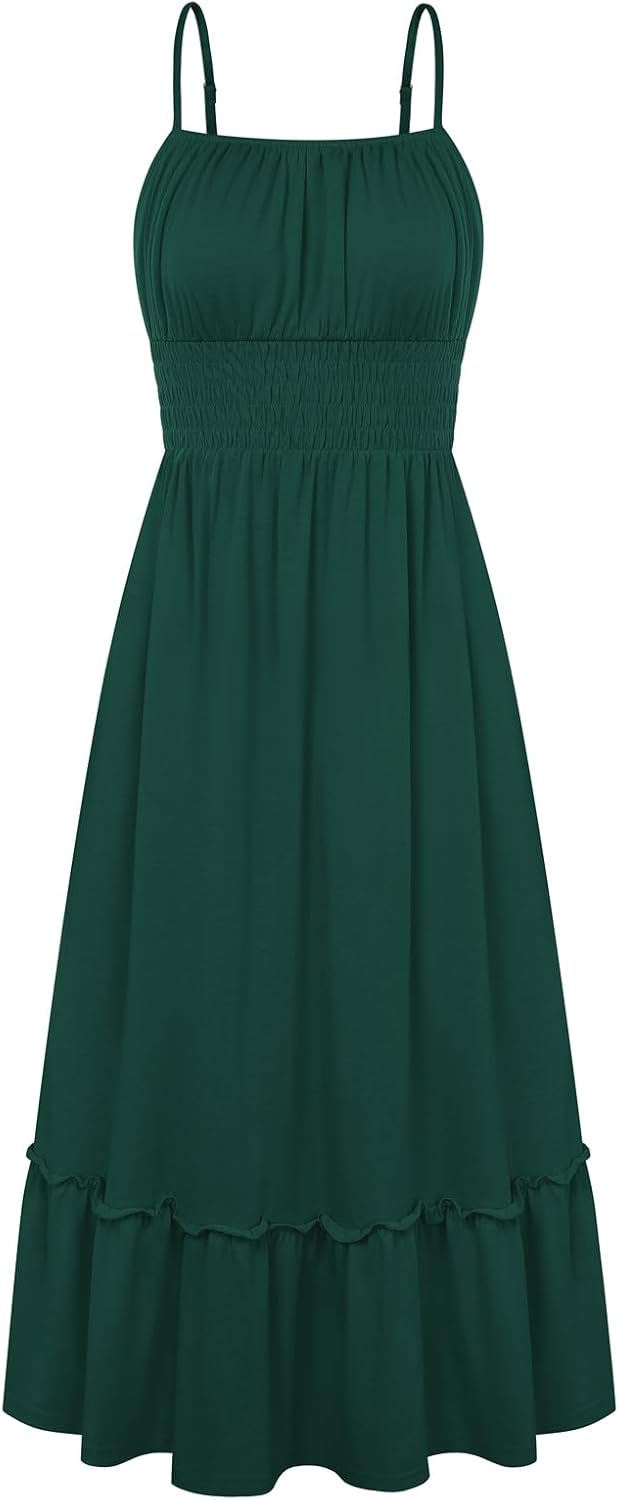 GRACE KARIN Women's Summer Maxi Dresses 2026 Beach Vacation Dress | Casual, Smocked Waist, Spaghetti Strap, Sleeveless, Boho Sundress With Pockets, Trendy Fashion Outfits