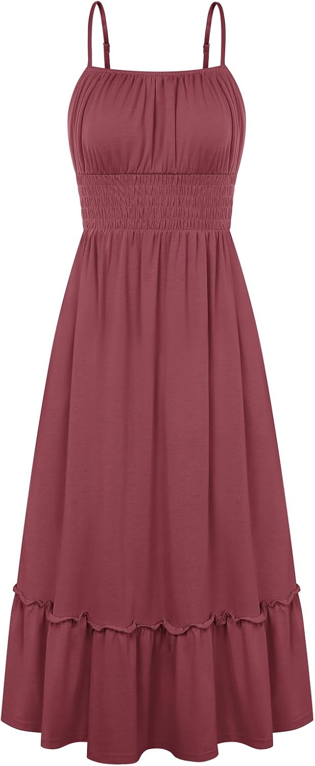 GRACE KARIN Women's Summer Maxi Dresses 2026 Beach Vacation Dress | Casual, Smocked Waist, Spaghetti Strap, Sleeveless, Boho Sundress With Pockets, Trendy Fashion Outfits