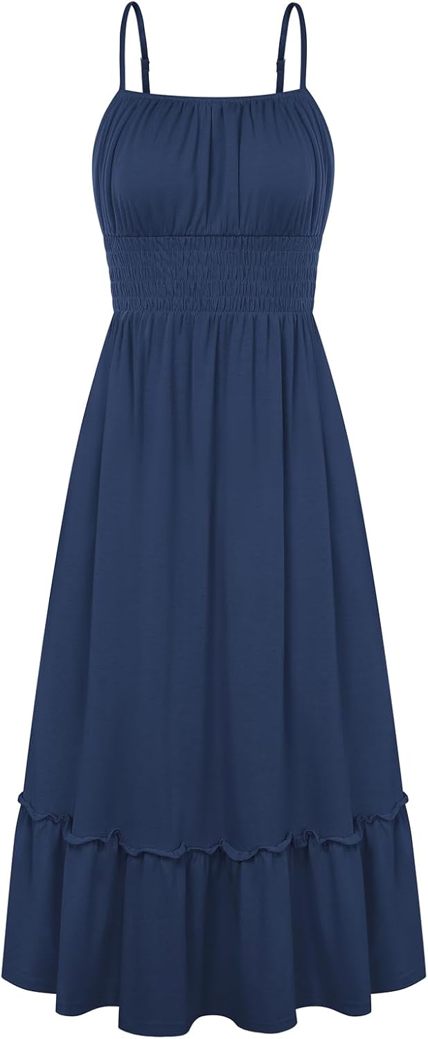 GRACE KARIN Women's Summer Maxi Dresses 2026 Beach Vacation Dress | Casual, Smocked Waist, Spaghetti Strap, Sleeveless, Boho Sundress With Pockets, Trendy Fashion Outfits