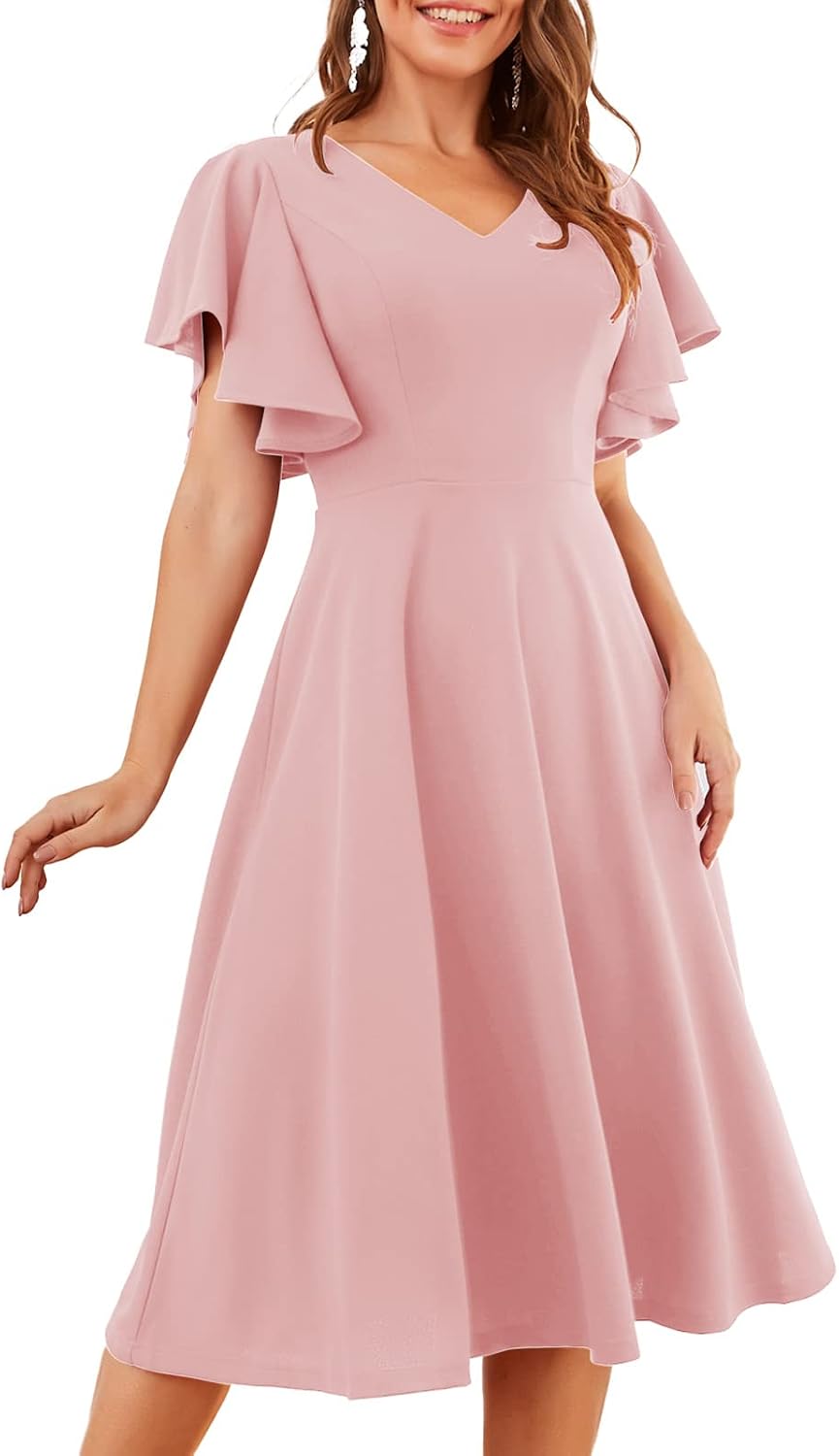 Bridesmay Women's Formal Wedding Guest Dress for Women 2026 Short Sleeve Fit and Flare Tea Party Dresses