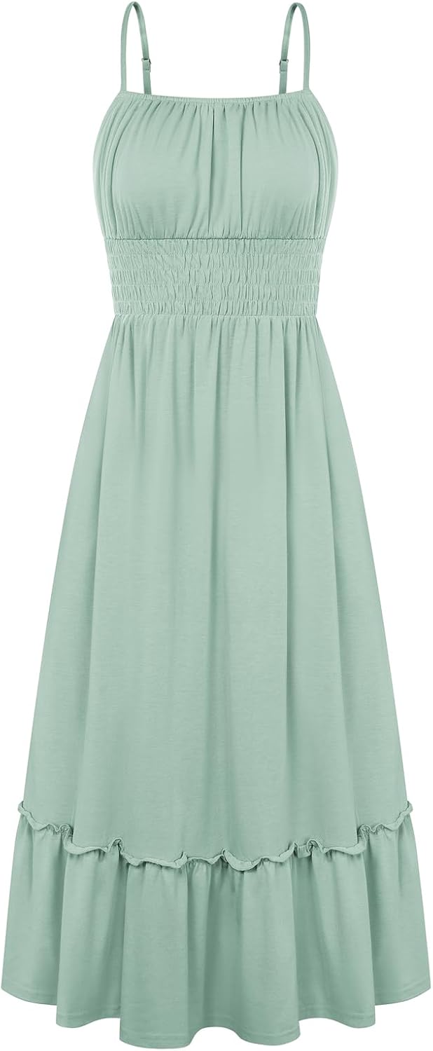 GRACE KARIN Women's Summer Maxi Dresses 2026 Beach Vacation Dress | Casual, Smocked Waist, Spaghetti Strap, Sleeveless, Boho Sundress With Pockets, Trendy Fashion Outfits