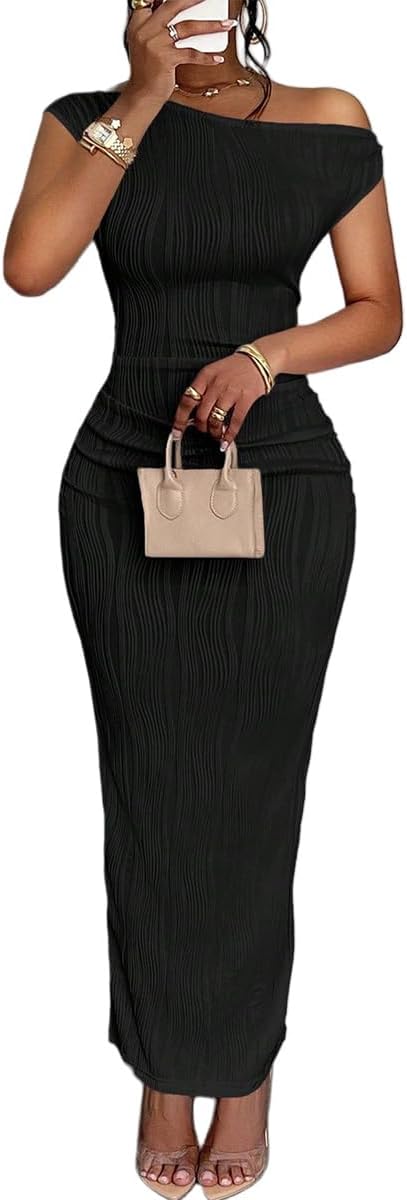 Narecte Summer Dresses for Women One Shoulder Bodycon Sexy Club Dress Elegant Formal Dresses Maxi Dress