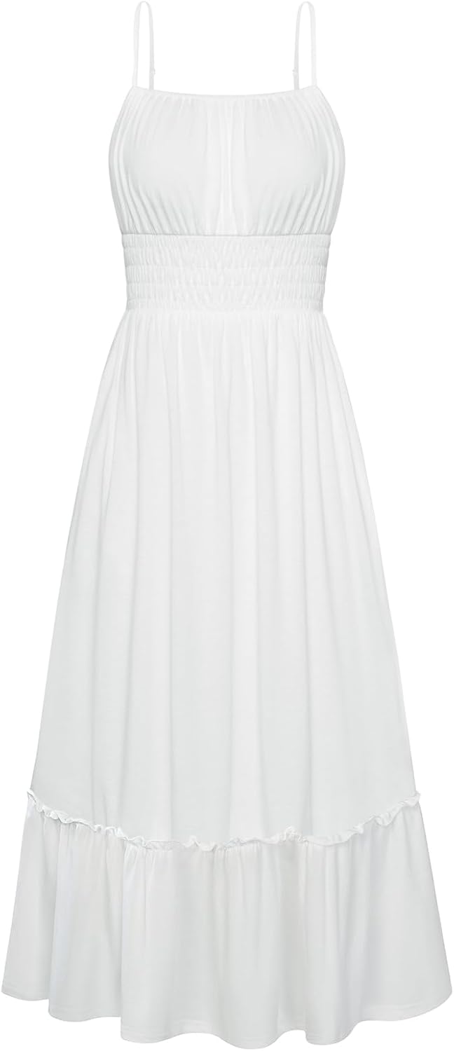GRACE KARIN Women's Summer Maxi Dresses 2026 Beach Vacation Dress | Casual, Smocked Waist, Spaghetti Strap, Sleeveless, Boho Sundress With Pockets, Trendy Fashion Outfits
