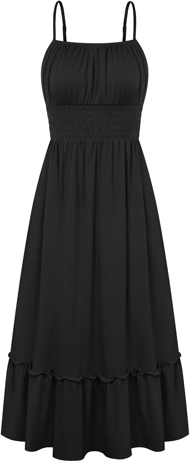 GRACE KARIN Women's Summer Maxi Dresses 2026 Beach Vacation Dress | Casual, Smocked Waist, Spaghetti Strap, Sleeveless, Boho Sundress With Pockets, Trendy Fashion Outfits