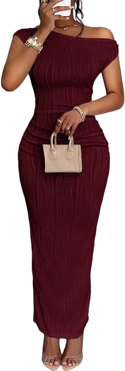 Narecte Summer Dresses for Women One Shoulder Bodycon Sexy Club Dress Elegant Formal Dresses Maxi Dress