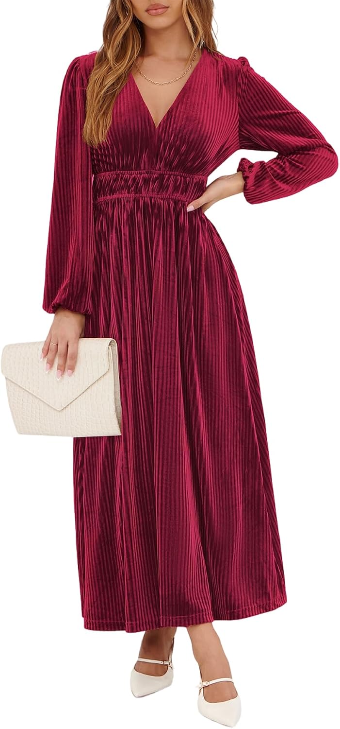 Sissyaki Women's Velvet Long Sleeve Maxi Dress Formal Wedding Guest Cocktail Dress for Fall Winter