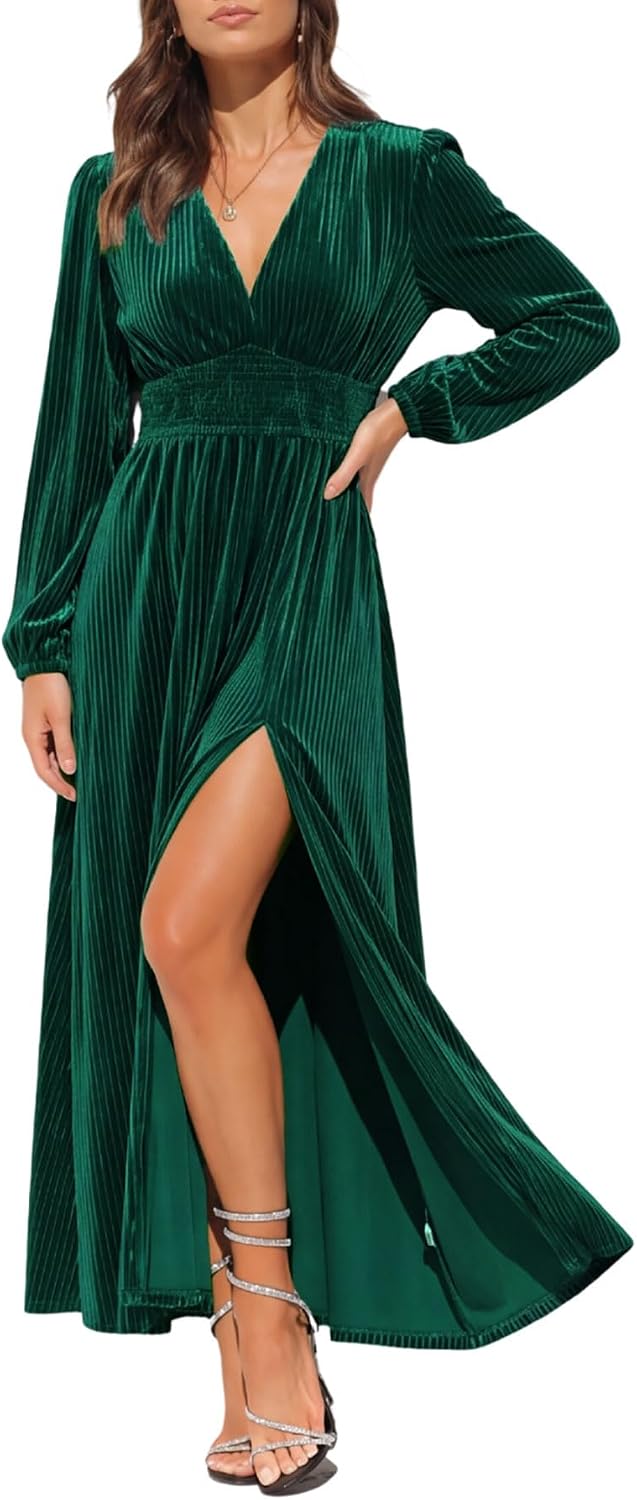 Sissyaki Women's Velvet Long Sleeve Maxi Dress Formal Wedding Guest Cocktail Dress for Fall Winter