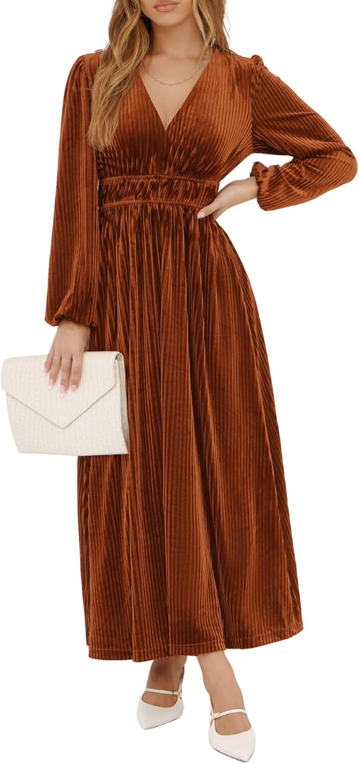 Sissyaki Women's Velvet Long Sleeve Maxi Dress Formal Wedding Guest Cocktail Dress for Fall Winter