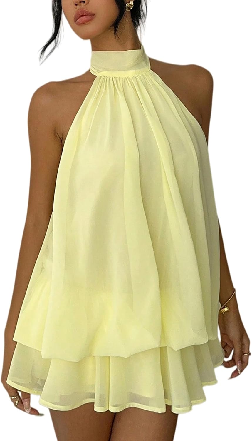 ELLEVEN Women's Backless Halter Mini Dress Summer Party Dress Sexy Outfits