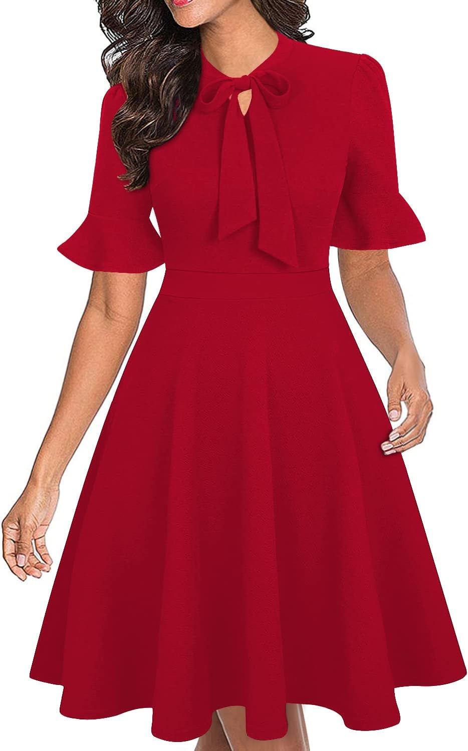 Women Summer Floral Ruffle Sleeve Wear to Work Church Wedding Guest Party Dresses