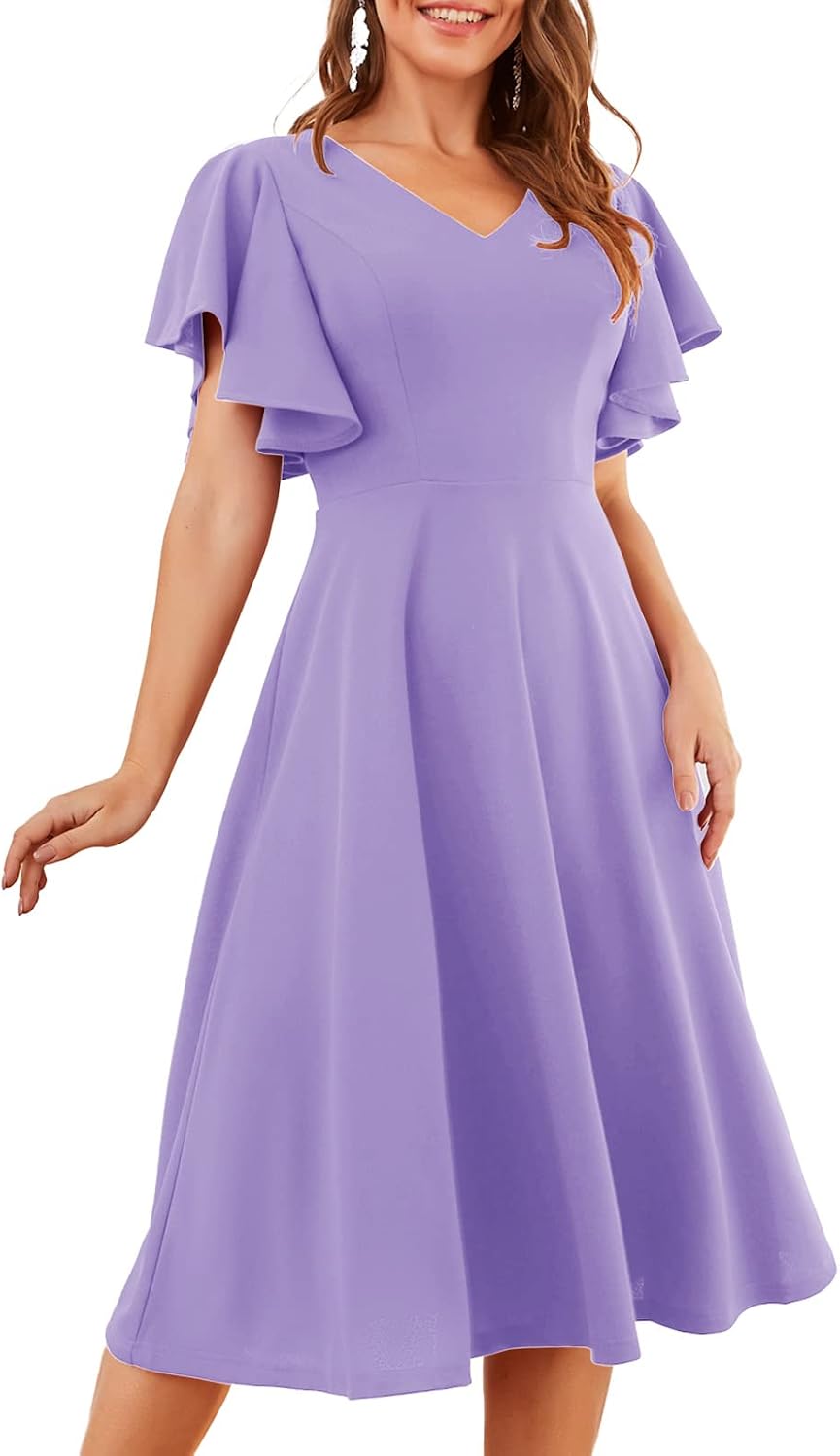 Bridesmay Women's Formal Wedding Guest Dress for Women 2026 Short Sleeve Fit and Flare Tea Party Dresses