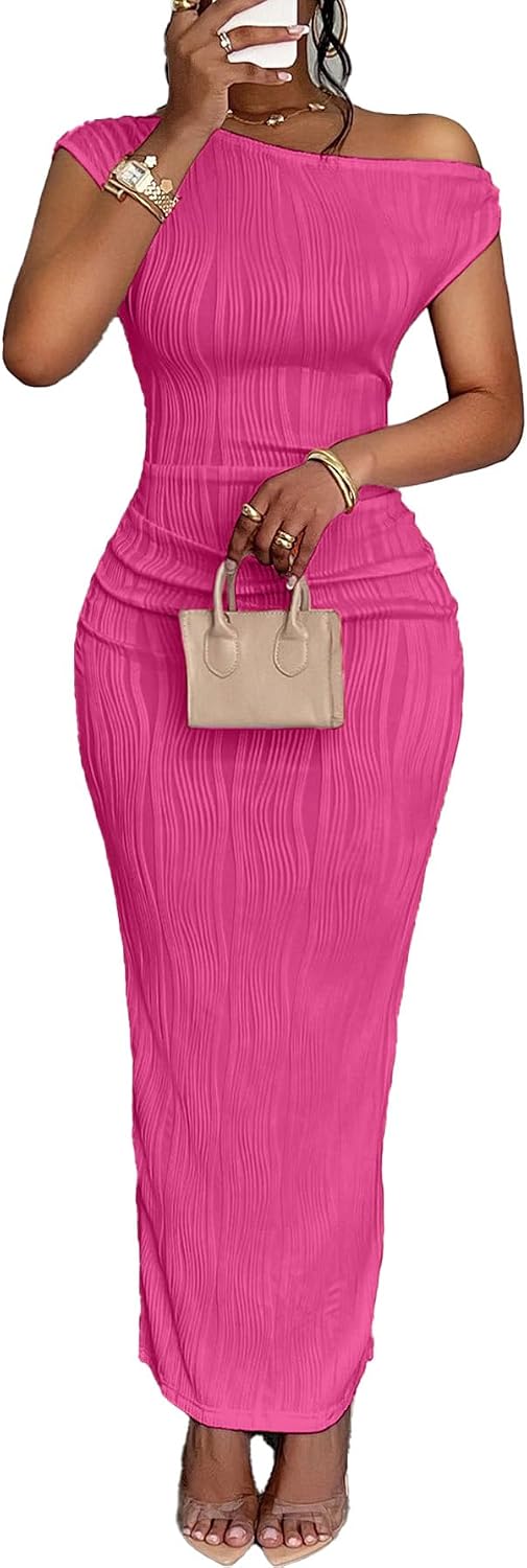 Narecte Summer Dresses for Women One Shoulder Bodycon Sexy Club Dress Elegant Formal Dresses Maxi Dress