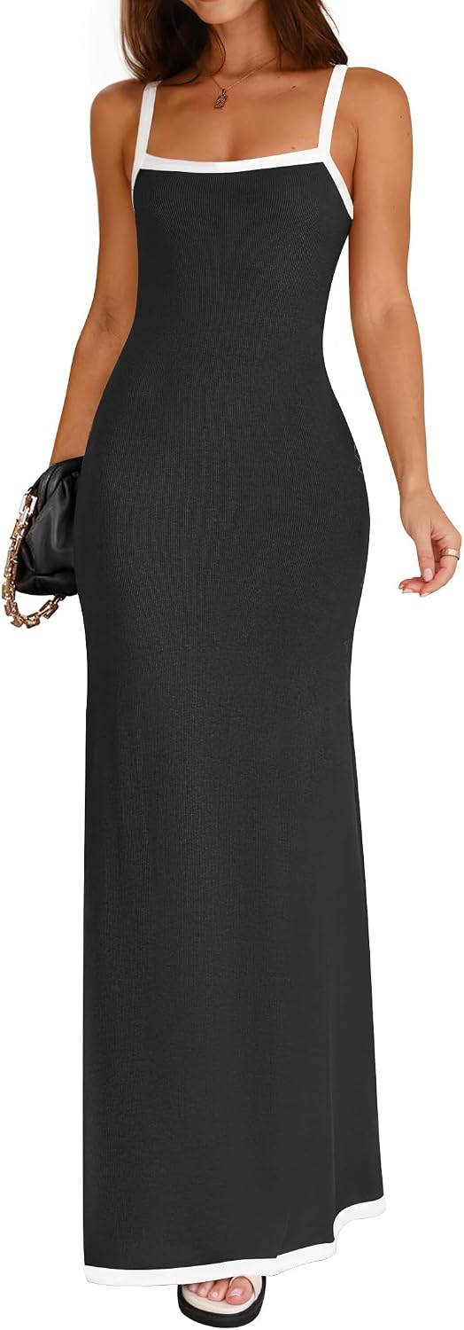 ZESICA Women's 2026 Summer Spaghetti Straps Square Neck Beach Maxi Dress | Lightweight Sleeveless Backless, Knit Long Dresses, Party Cocktail Wedding Guest Bridesmaid Date, Cute Casual Basic Sundress