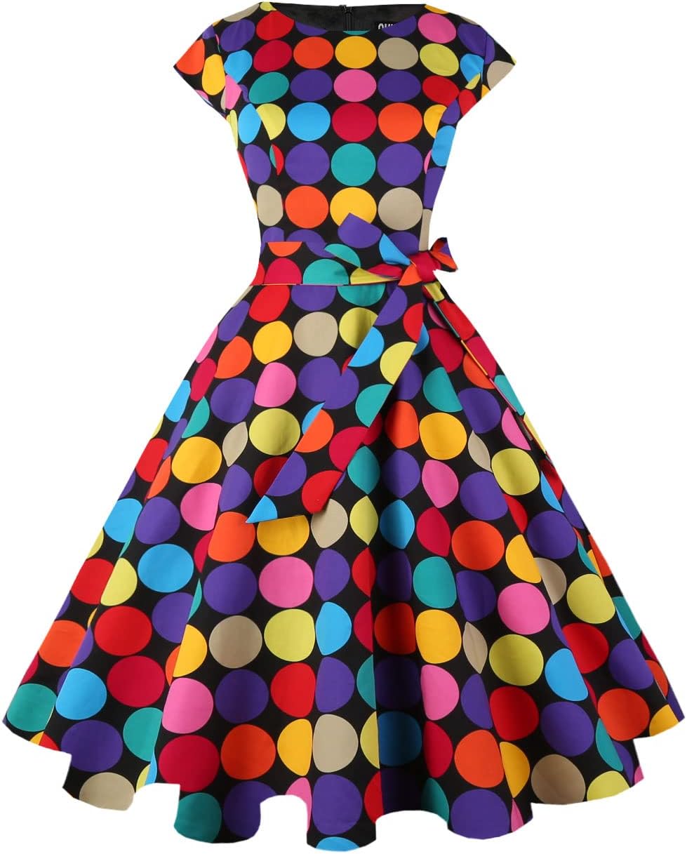 PUKAVT Women's Vintage 1950s Dress Cocktail Party Dress | Cap Sleeve Dress, Wedding Guest Dress, Homecoming Dress, Daily Work Dress, Halloween dress, Tea Party Dress, Date Night Dress