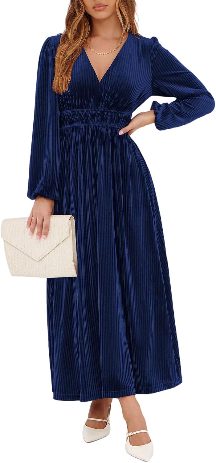 Sissyaki Women's Velvet Long Sleeve Maxi Dress Formal Wedding Guest Cocktail Dress for Fall Winter