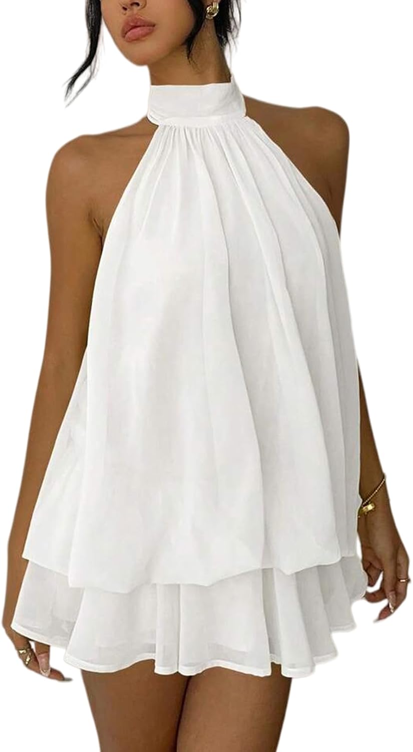 ELLEVEN Women's Backless Halter Mini Dress Summer Party Dress Sexy Outfits