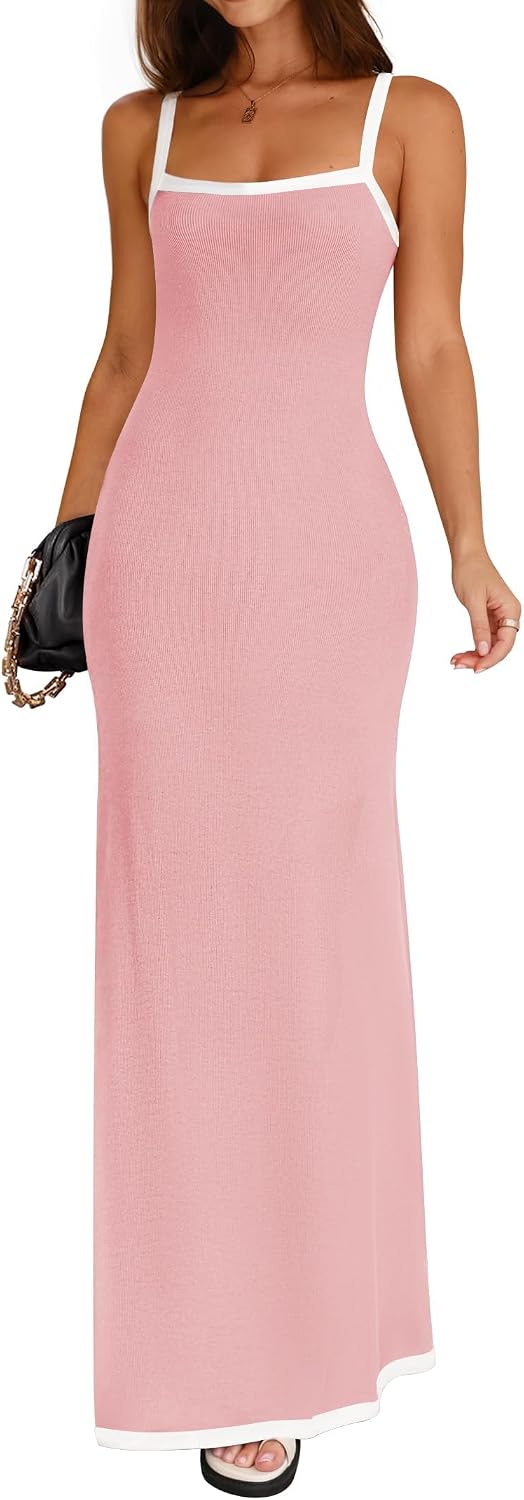 ZESICA Women's 2026 Summer Spaghetti Straps Square Neck Beach Maxi Dress | Lightweight Sleeveless Backless, Knit Long Dresses, Party Cocktail Wedding Guest Bridesmaid Date, Cute Casual Basic Sundress