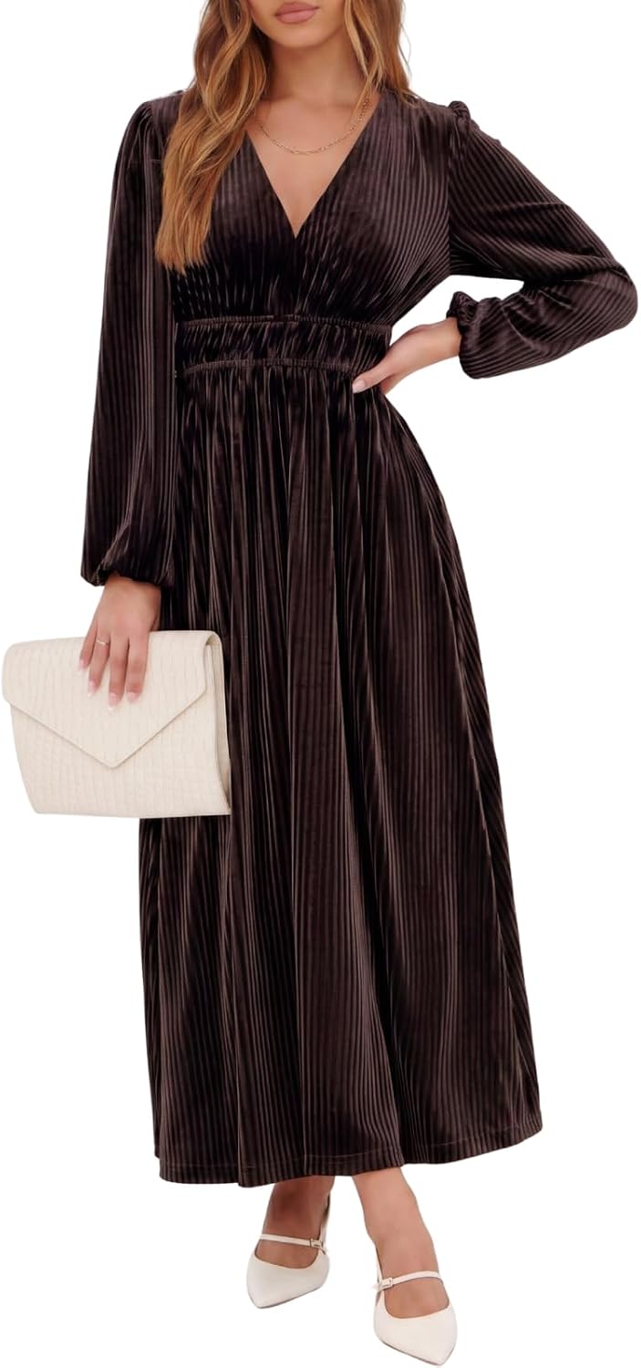 Sissyaki Women's Velvet Long Sleeve Maxi Dress Formal Wedding Guest Cocktail Dress for Fall Winter