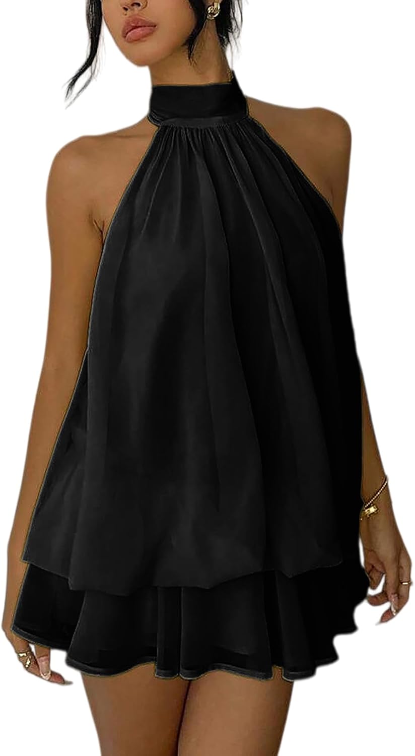 ELLEVEN Women's Backless Halter Mini Dress Summer Party Dress Sexy Outfits