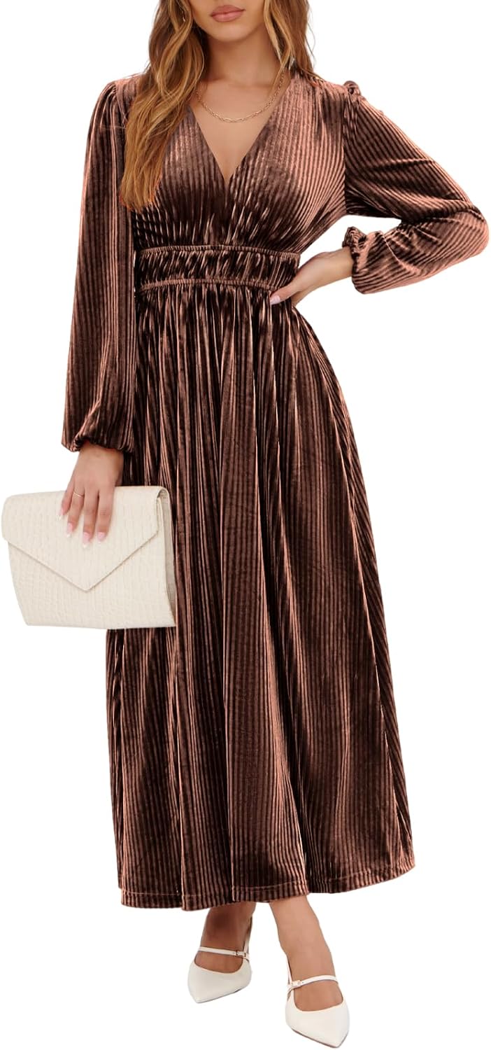 Sissyaki Women's Velvet Long Sleeve Maxi Dress Formal Wedding Guest Cocktail Dress for Fall Winter