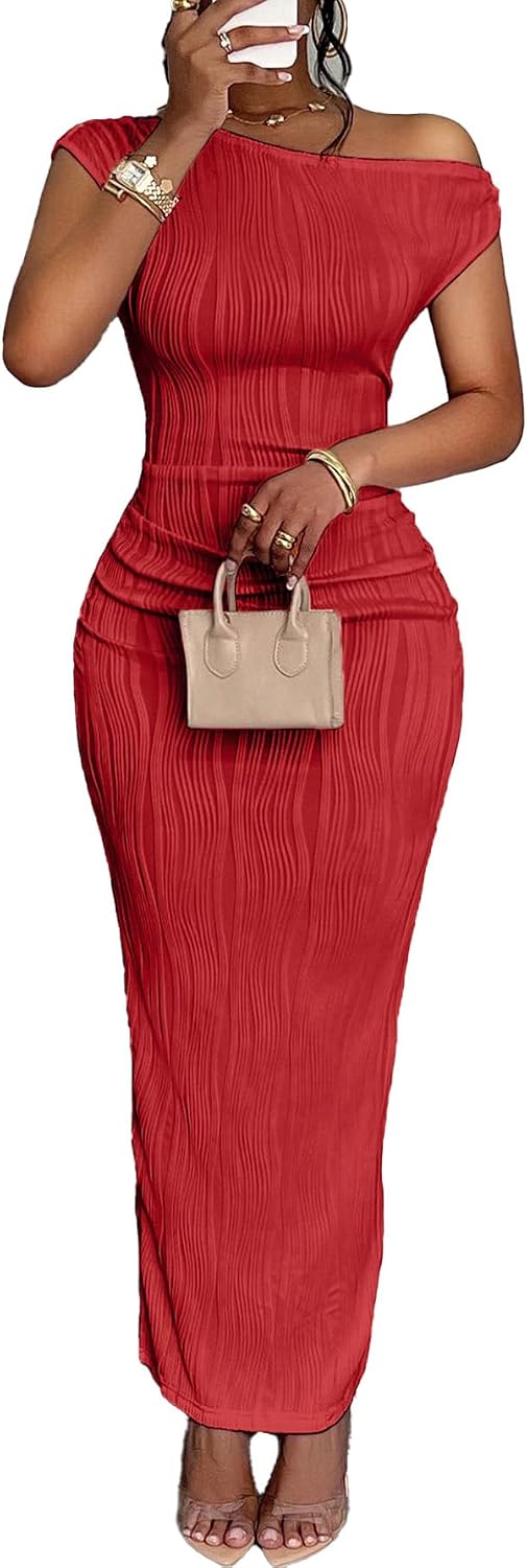 Narecte Summer Dresses for Women One Shoulder Bodycon Sexy Club Dress Elegant Formal Dresses Maxi Dress