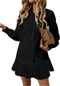 SOLY HUX Women's Button Down Long Sleeve Shirt Dress | Collared, Pleated, Swing Mini Dresses