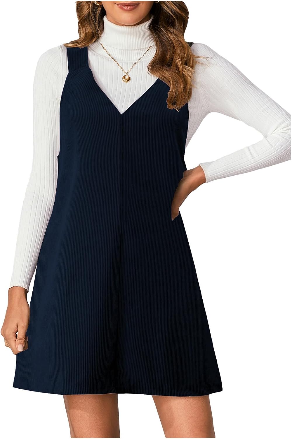 Milumia Women's Corduroy Overalls Dress Mini Pinafore Jumpers Fall Dresses | A Line, V Neck, for Ladies, 90s, Going Out, 2026 Fall Photoshoot Outfits, Casual Short Dresses