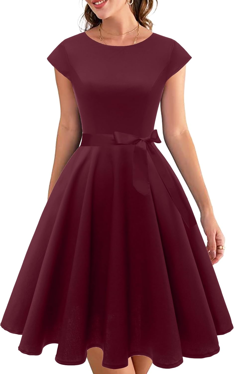PUKAVT Women's Vintage 1950s Dress Cocktail Party Dress | Cap Sleeve Dress, Wedding Guest Dress, Homecoming Dress, Daily Work Dress, Halloween dress, Tea Party Dress, Date Night Dress