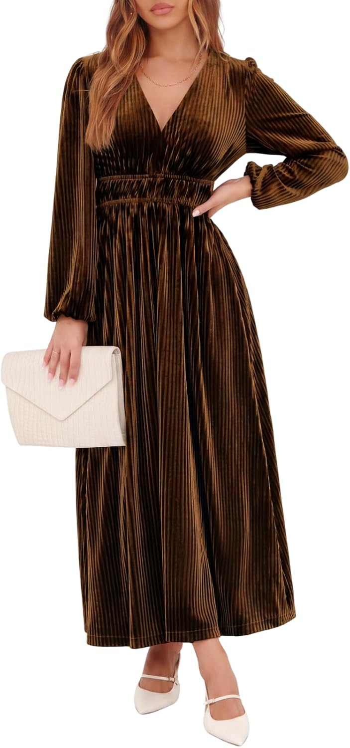 Sissyaki Women's Velvet Long Sleeve Maxi Dress Formal Wedding Guest Cocktail Dress for Fall Winter