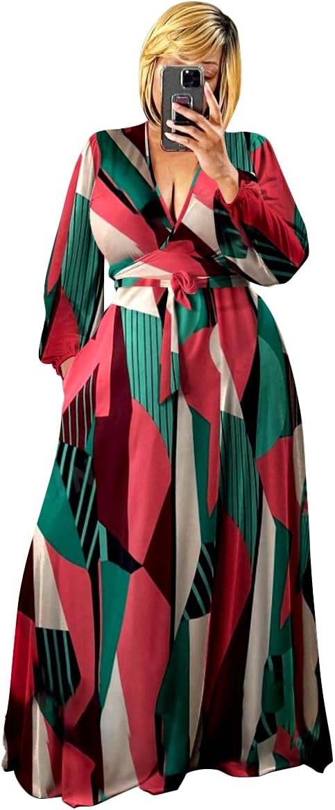 Plus Size Women's 2 Piece Outfits Casual Long Sleeve Wrap Crop Top Maxi Long Dress Flowy Matching Sets